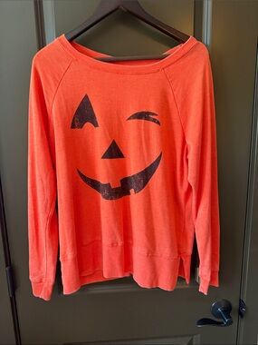 Grayson Threads Orange Pumpkin Face Scoop Neck Sweatshirt
